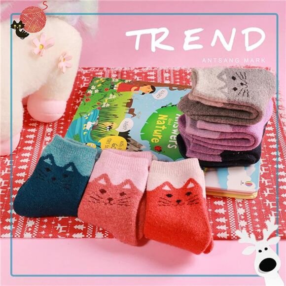 6 Pairs, Kids Wool Winter Warm Thick Thermal Crew Boot Heavy Cozy Socks - Picture 4 of 5